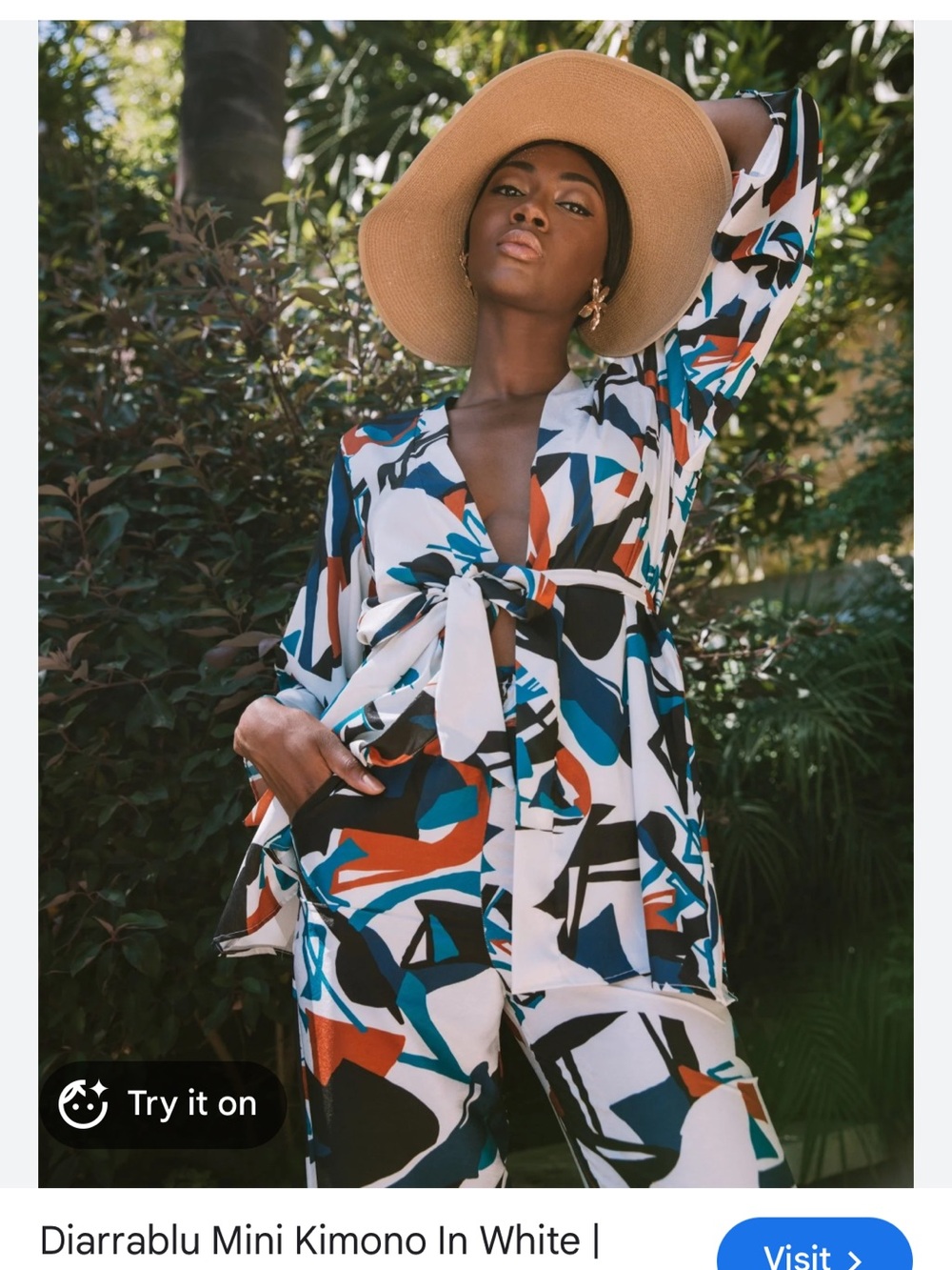 Diarrablu Abstract Print Two-Piece Set in White, Teal & Rust Accents